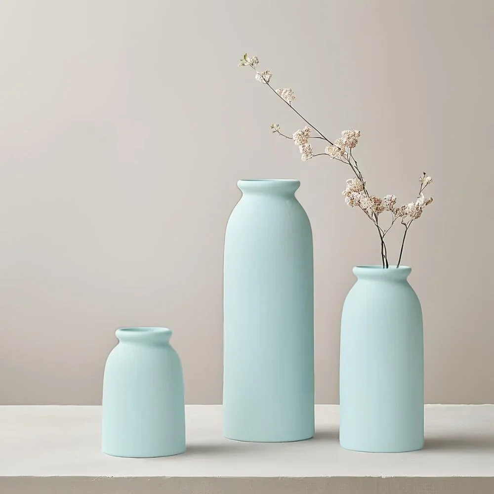 Set-3 Ceramic Blue Modern Style Dried Flower Vases Pampas Grass Home Decor